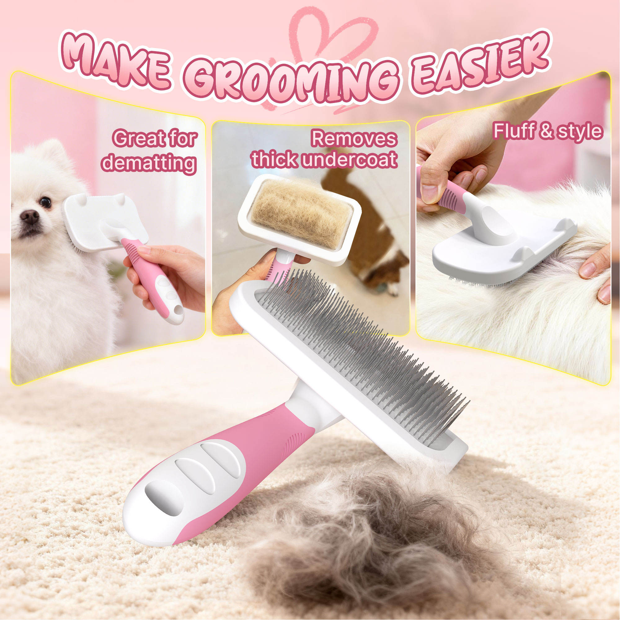 New Cat Series Grooming Tools Cute Design Pet Hair Cleaning Small Dog Slicker Brush