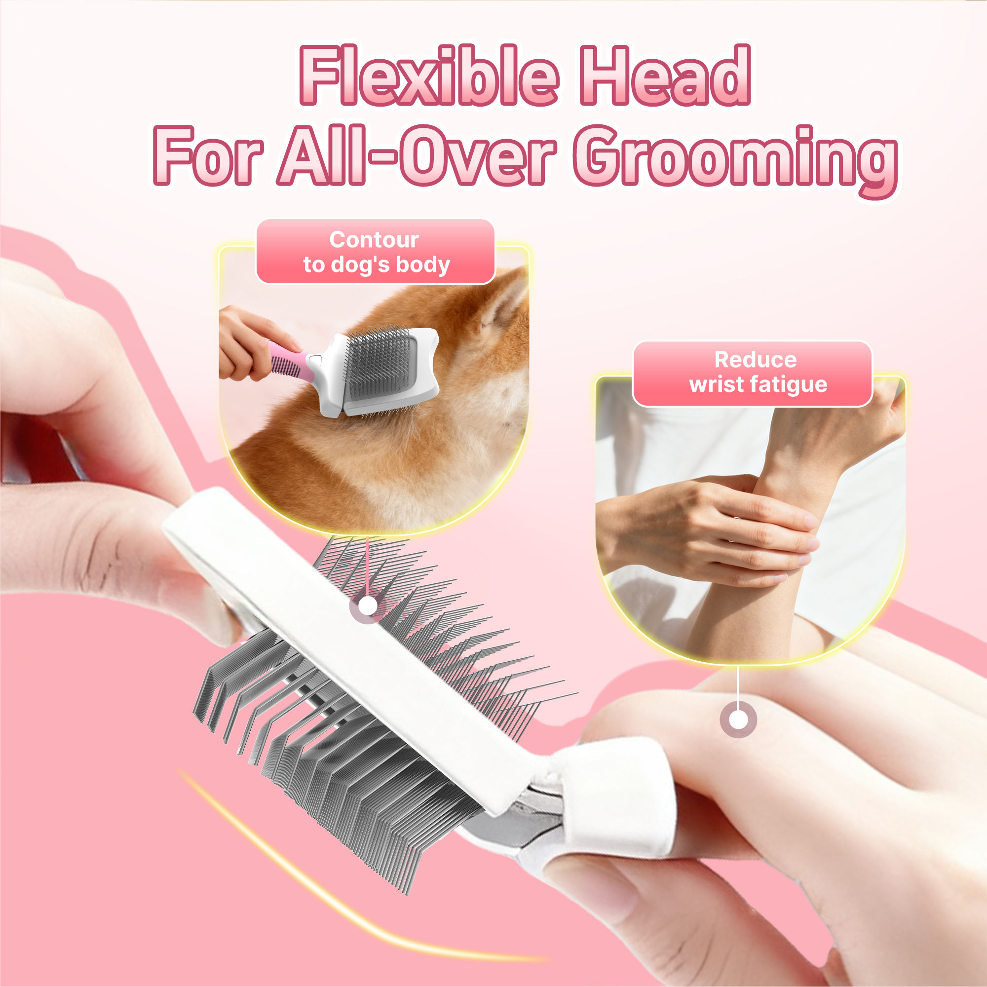 Professional Double Sided Extra Long Soft and Hard Bristles Pet Hair Grooming Flexible Head Dogs and Cats Slicker Brush