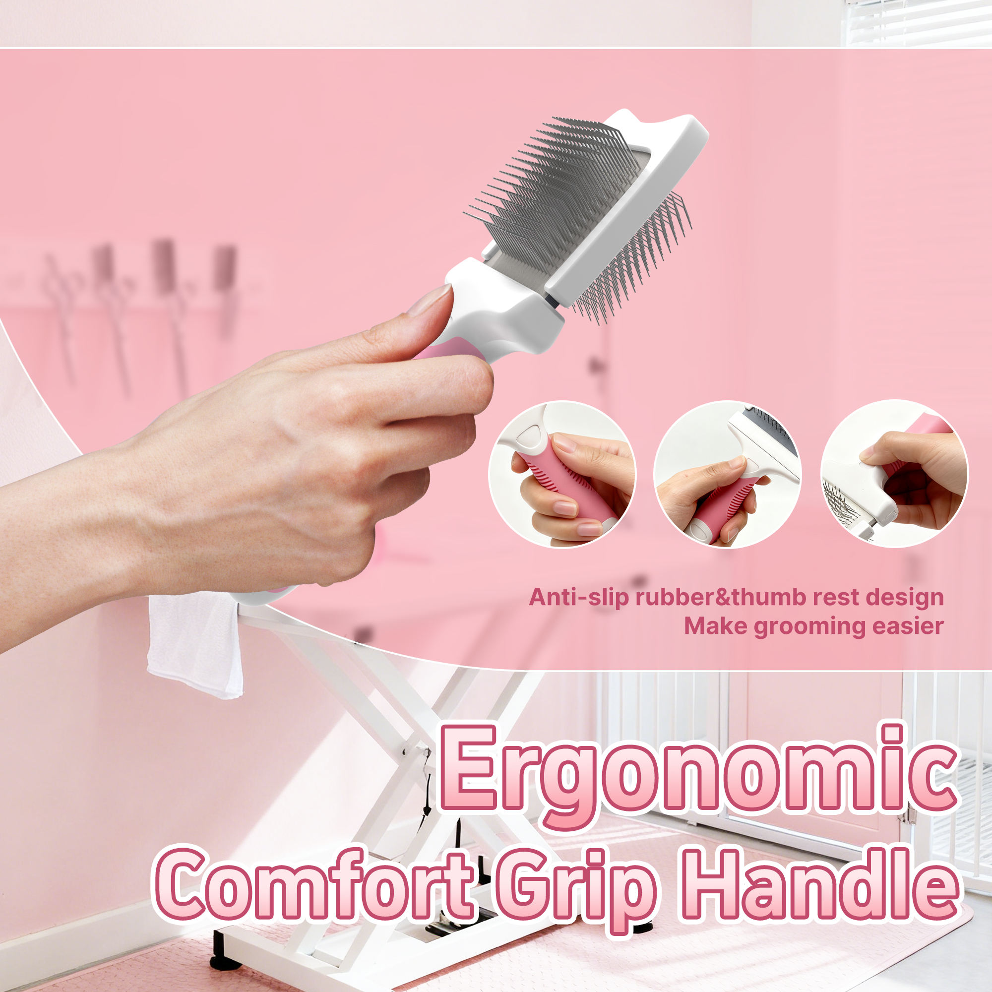 Professional Double Sided Extra Long Soft and Hard Bristles Pet Hair Grooming Flexible Head Dogs and Cats Slicker Brush