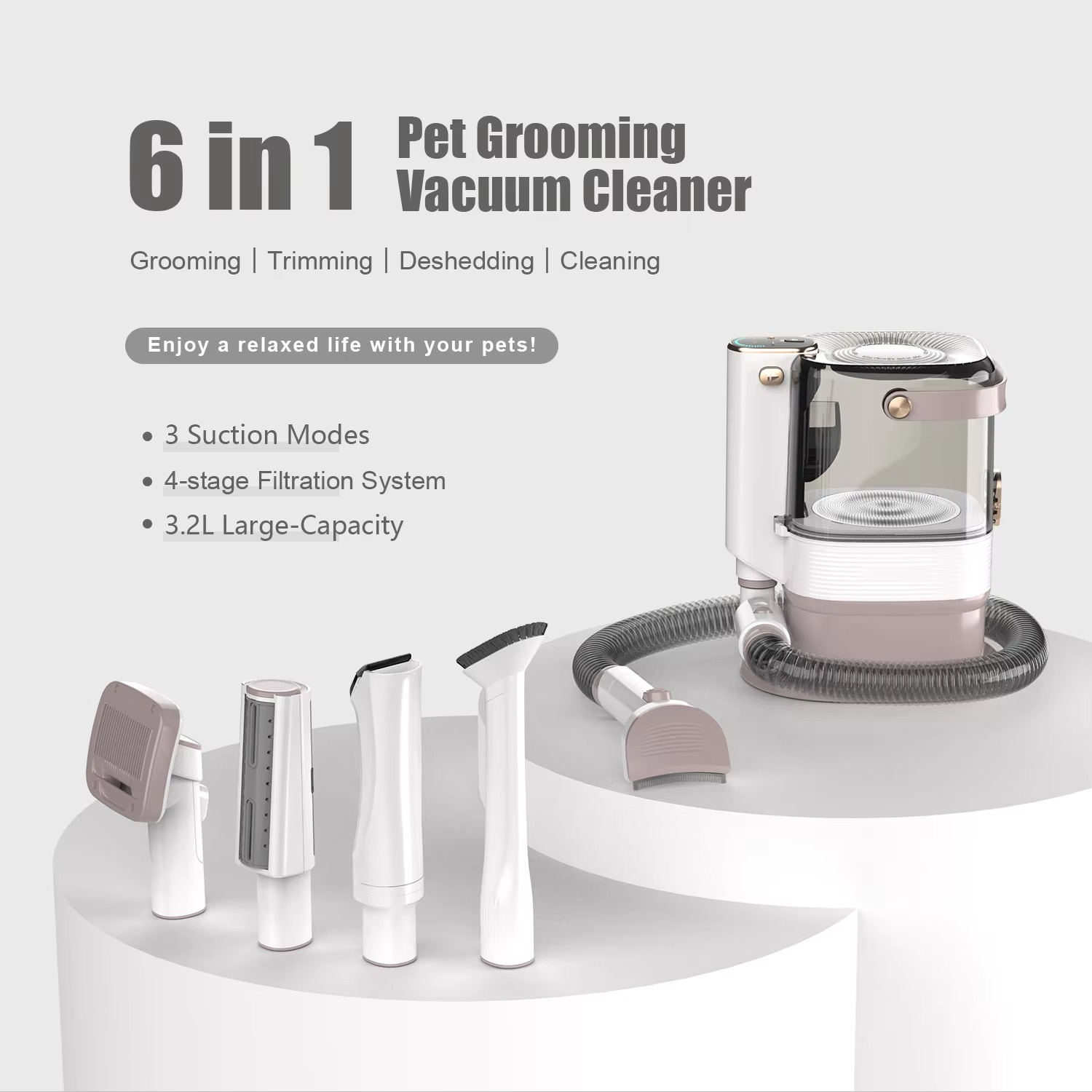 3.2L Large Capacity High Suction Power Pet Vacuum Cleaner Dog and Cat Hair Grooming Brush Kit
