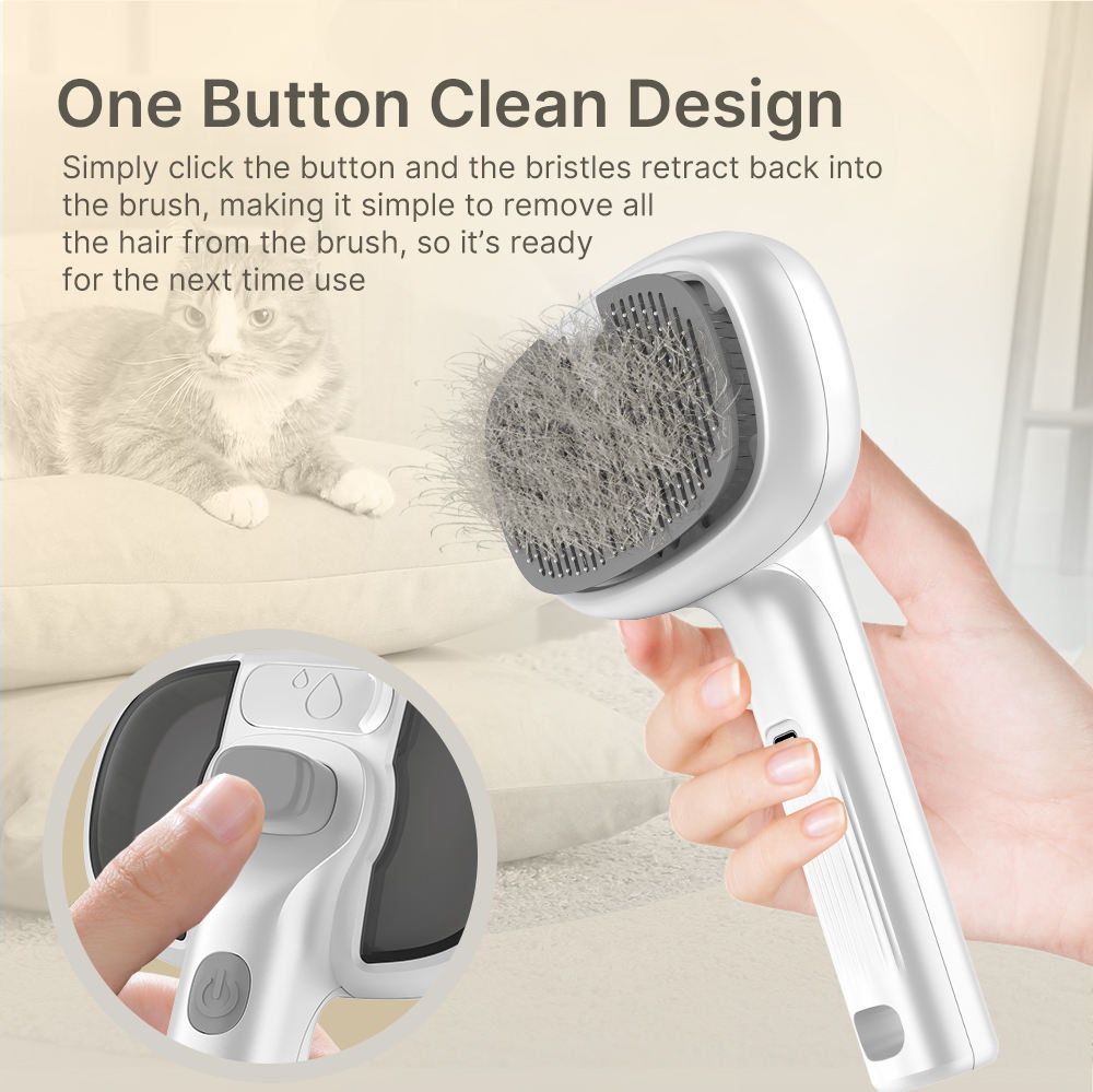 New Self Cleaning Steam Water Spray Pet Remove Shedding Hair Grooming Slicker Brush for Dog and Cat