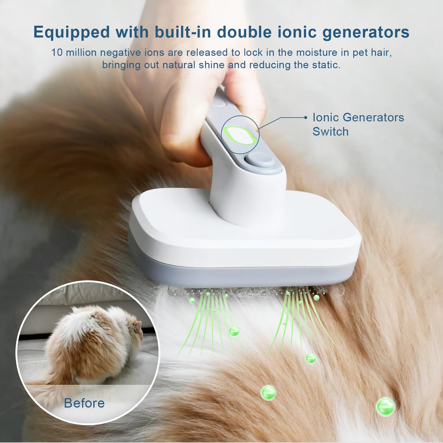 Negative Ions Pet Hair Remover Tool Dog and Cat Slicker Brush